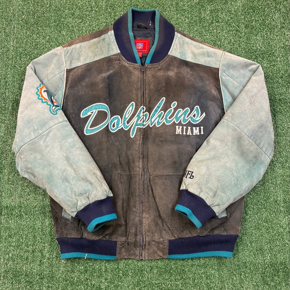 Vintage NFL Miami Dolphins Embroidered Leather Jacket‎